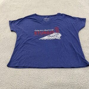 Indian Motorcycle V-Neck Graphic Tee Womens L Sturgis 2021 81st Anniversary Blue